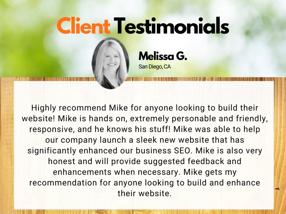 Client testimonial from Melissa G.